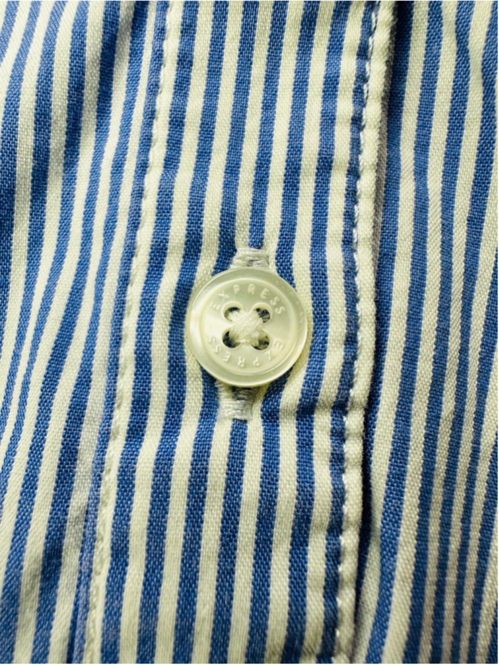 Express Design Studio Blue White Pinstripe Contrast Cuff Button Career Blouse - Picture 8 of 13